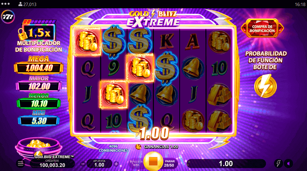 Combinación ganadora en Gold Blitz Extreme Combinación ganadora en Gold Blitz Extreme